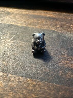 Oxidized Silver-Tone Bear Charm Bracelet Accent - Black